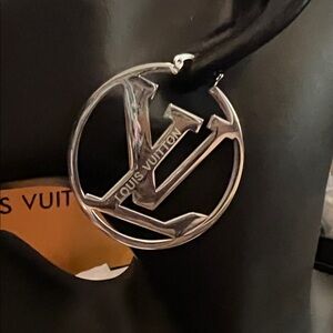 Louis Vuitton Silver LV Logo Drop Earrings - Silver